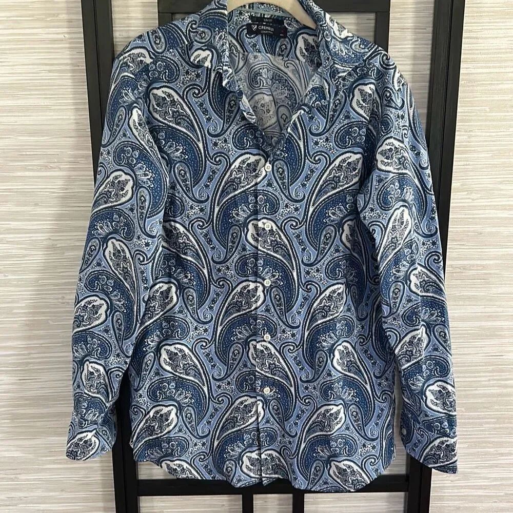 Cremieux blue Paisley button-down casual shirt men's size M Y2K